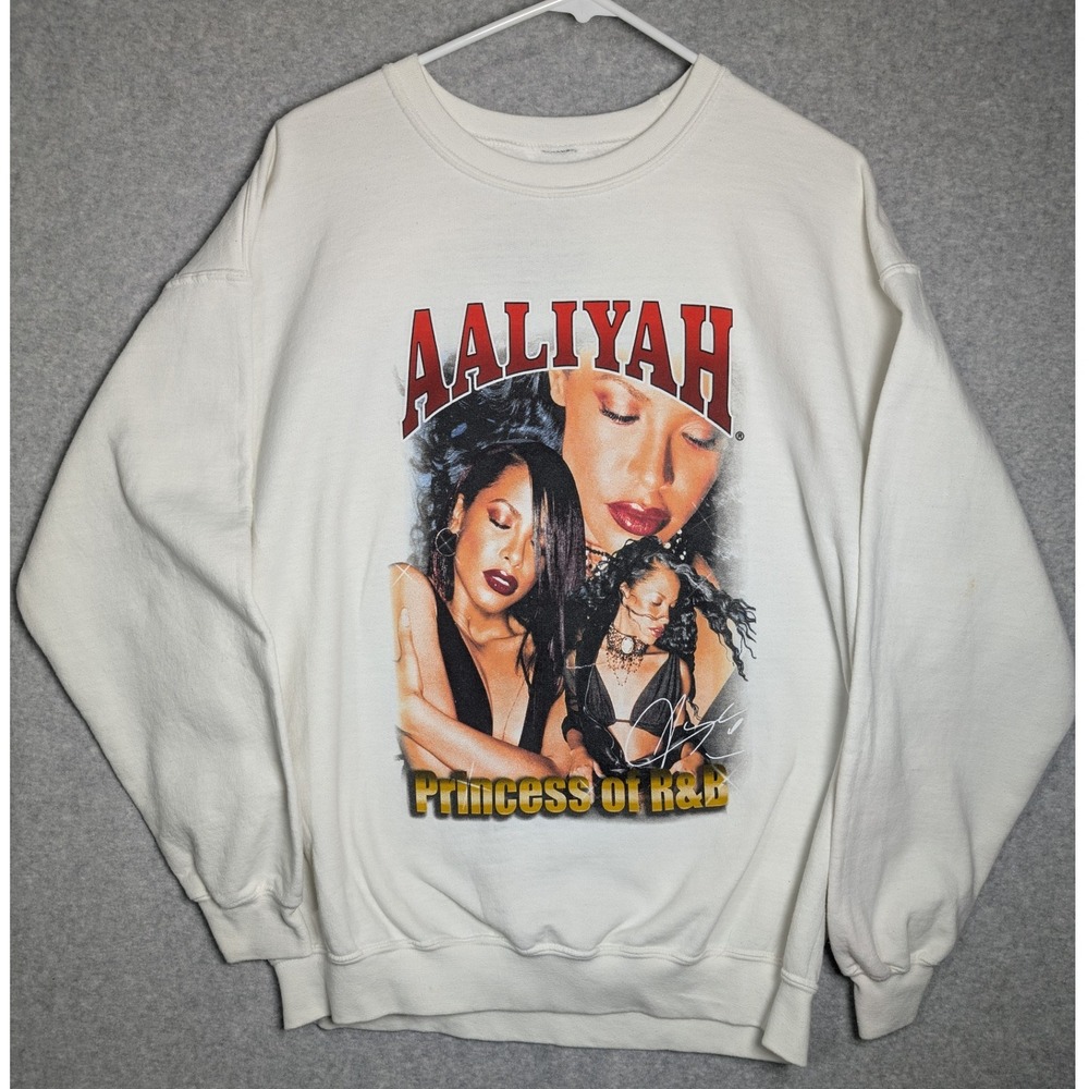 Aaliyah Princess of R&B Graphic‎ Sweatshirt White Crewneck XL 90s Music Merch